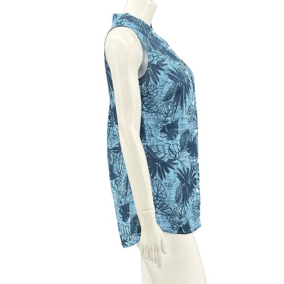 Columbia Top Womens XS Blue Button Up Sleeveless Leaves Tropical Lightweight - Picture 3 of 9
